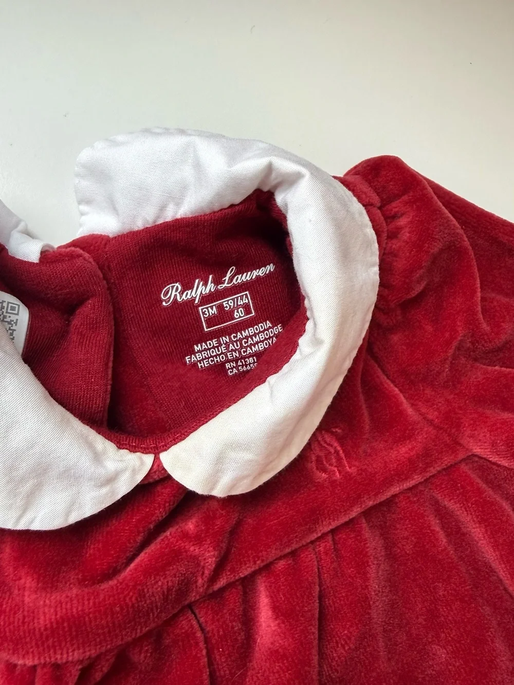 Ralph Lauren Red Velvet dress with White Peter Pan Collar + diaper cover
